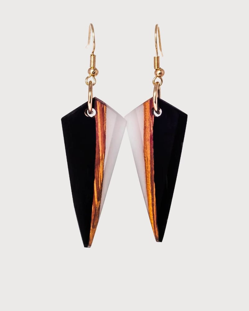 Front of a size O/S Siri Earrings in Black/White in Black/White by Wooden Element. | dia_product_style_image_id:331092